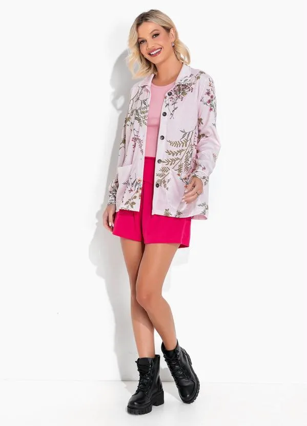 Moda Pop - Casaco Floral Rosa com Dechamento de Botões 4