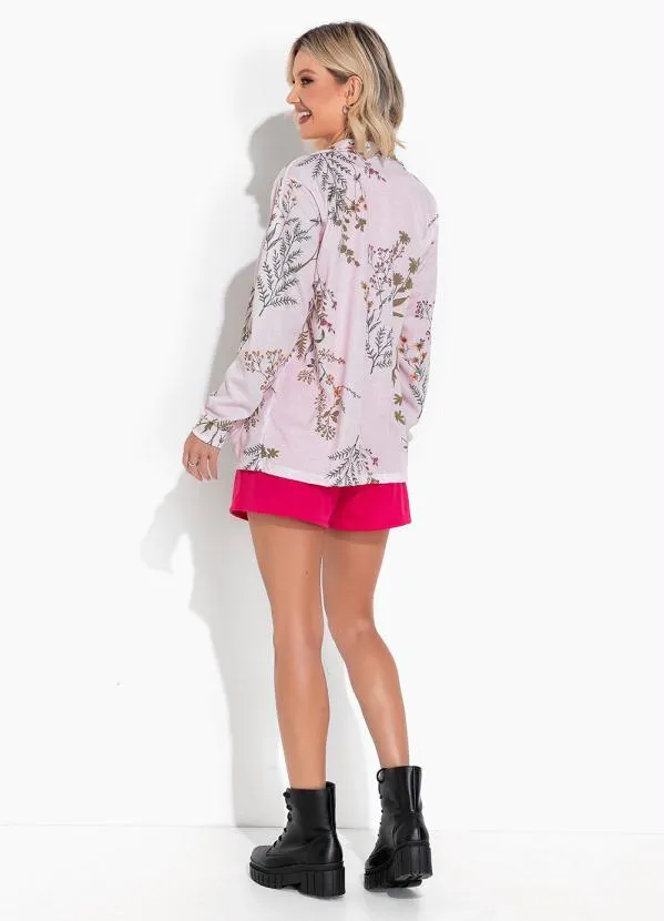 Moda Pop - Casaco Floral Rosa com Dechamento de Botões 5