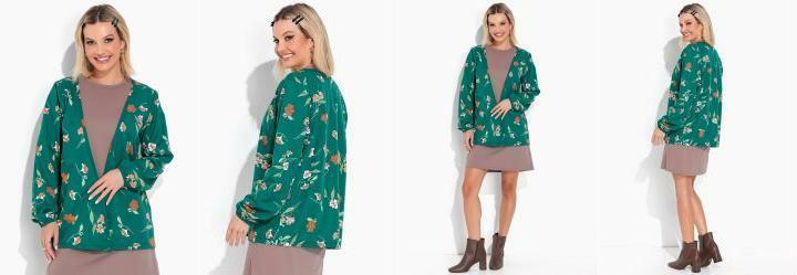 Casaco Floral Verde com Mangas Bufantes