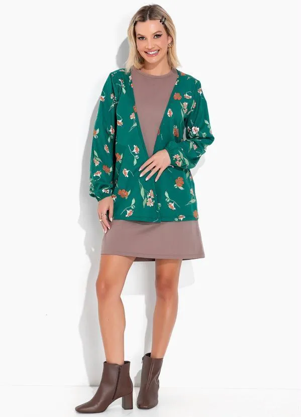 Moda Pop - Casaco Floral Verde com Mangas Bufantes 3
