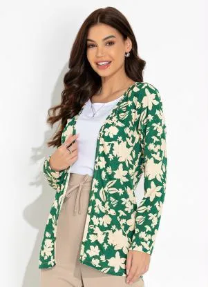 Moda Pop - Casaco Floral Verde com Mangas Longas - MODA POP