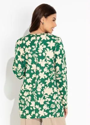 Moda Pop - Casaco Floral Verde com Mangas Longas - MODA POP