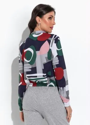 Moda Pop - Casaco Geométrico Cinza com Fechamento em Zíper - MODA POP