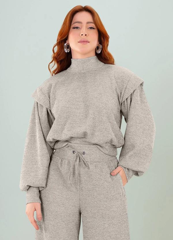 Angel - Casaco Gola Alta Malha Lurex Cinza