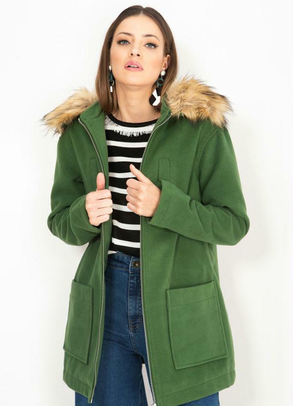 Colcci - Casaco Lã Batida com Capuz Verde