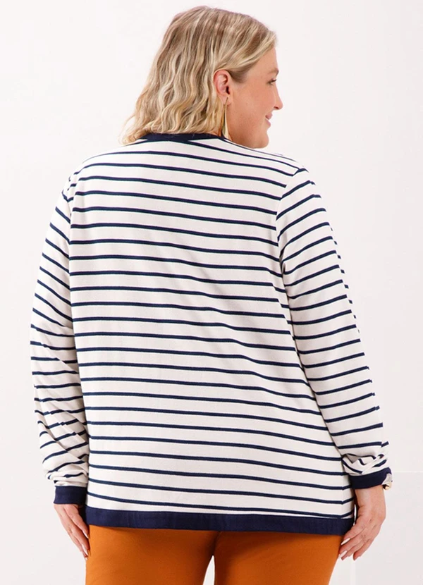 Lunender Mais Mulher - Casaco Listrado com Gola Redonda Azul 2