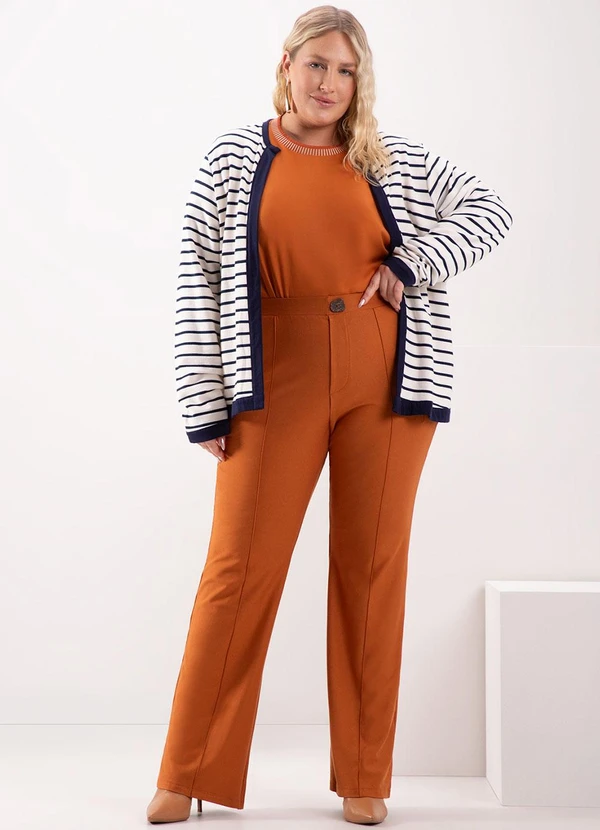 Lunender Mais Mulher - Casaco Listrado com Gola Redonda Azul 3