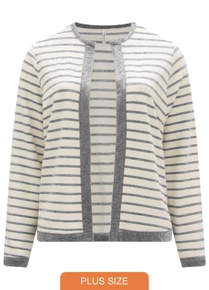 Lunender Mais Mulher - Casaco Listrado com Gola Redonda Cinza - LUNENDER MAIS MULHER