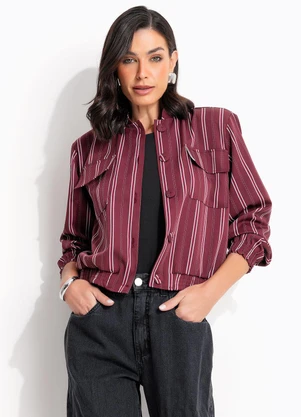 Quintess - Casaco Listrado Vermelho em Tecido de Alfaiataria - QUINTESS