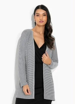 Moda Pop - Casaco Listras Alongado com Bolsos - MODA POP