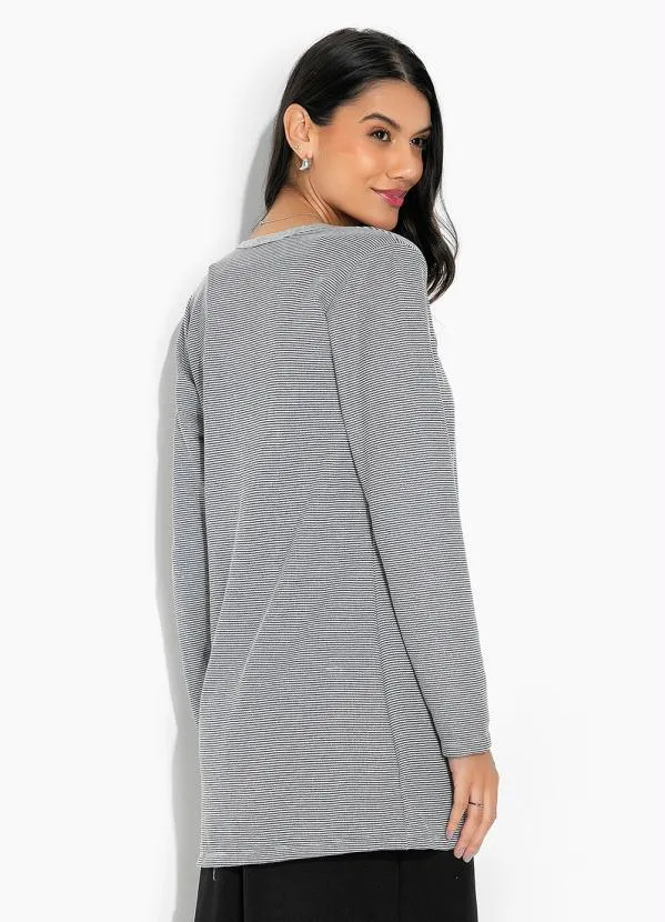 Moda Pop - Casaco Listras Alongado com Bolsos 2