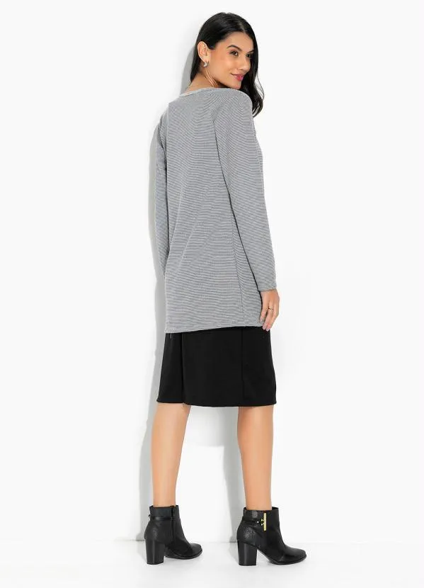 Moda Pop - Casaco Listras Alongado com Bolsos 4