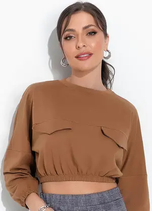 Moda Pop - Casaco Marrom com Elástico na Barra - MODA POP