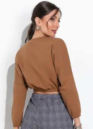 Moda Pop - Casaco Marrom com Elástico na Barra - MODA POP