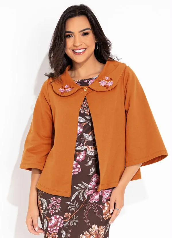 Rosalie - Casaco Marrom com Flor Bordada 1