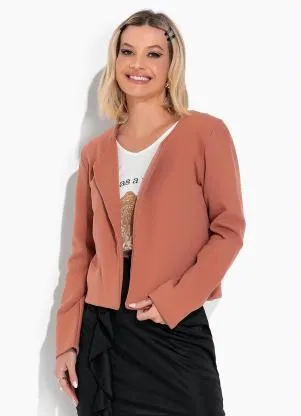 Moda Pop - Casaco Marrom com Gola - MODA POP