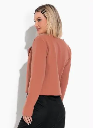 Moda Pop - Casaco Marrom com Gola - MODA POP