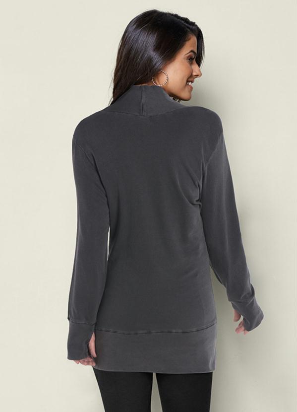 bonprix - Casaco Moletom Decote Transpassado Cinza Chumbo 2