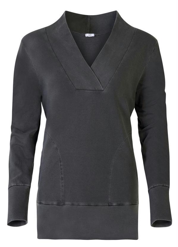 bonprix - Casaco Moletom Decote Transpassado Cinza Chumbo 7