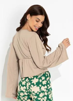 Moda Pop - Casaco Nude com Elástico e Amarração - MODA POP