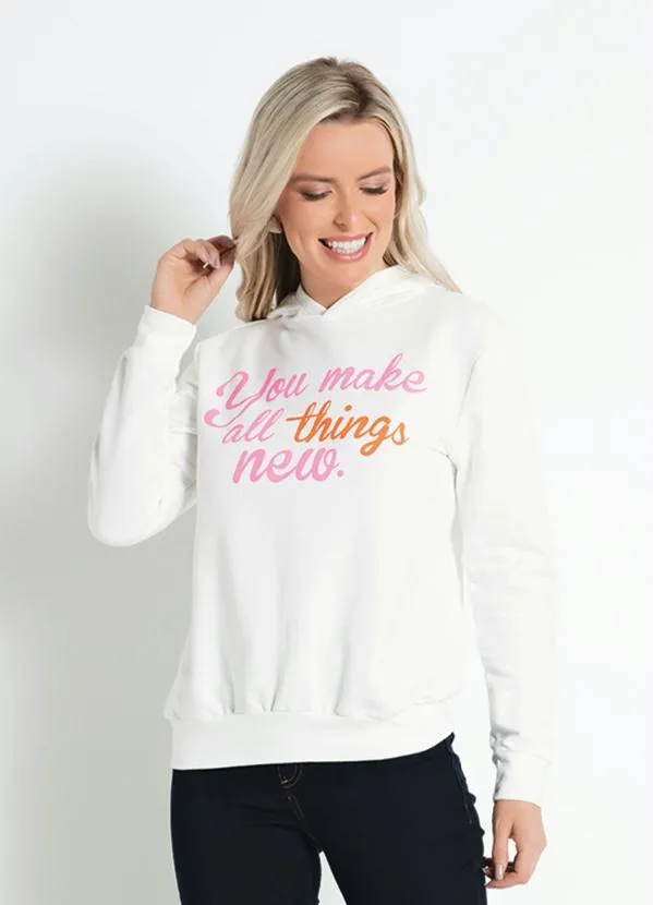 Moda Pop - Casaco Off White com Estampa Frontal