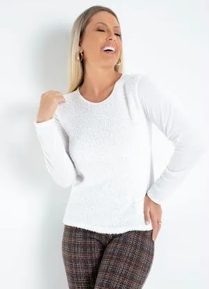 Queima Estoque - Casaco Off White com Frente em Pêlo de Carneiro - QUEIMA ESTOQUE