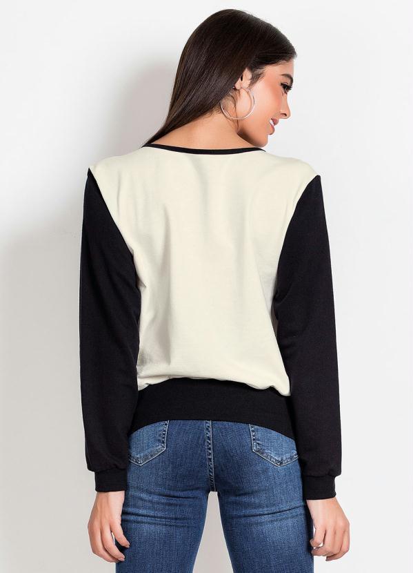 Outlet - Casaco Off White e Preto com Estampa Frontal 2