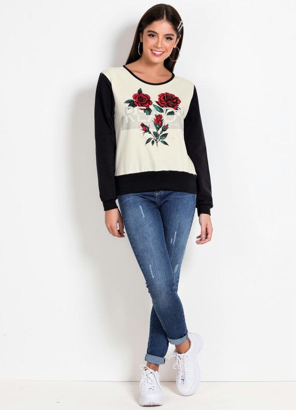 Outlet - Casaco Off White e Preto com Estampa Frontal 3