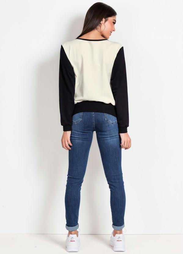 Outlet - Casaco Off White e Preto com Estampa Frontal 4