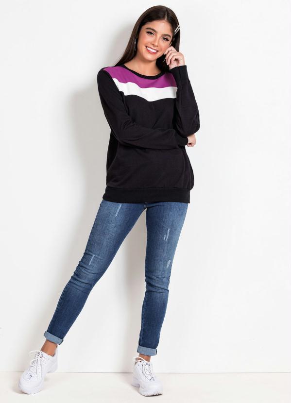 Outlet - Casaco Off White, Roxo e Preto com Recortes 3