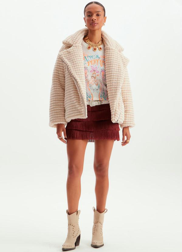 Lança Perfume - Casaco Oversized de Pêlo Sintético Xadrez Bege 3