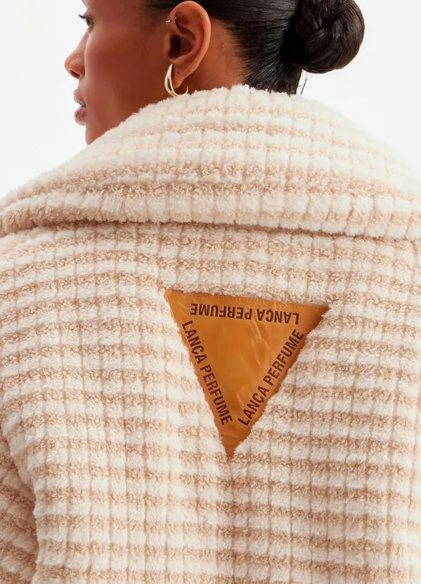 Lança Perfume - Casaco Oversized de Pêlo Sintético Xadrez Bege 4