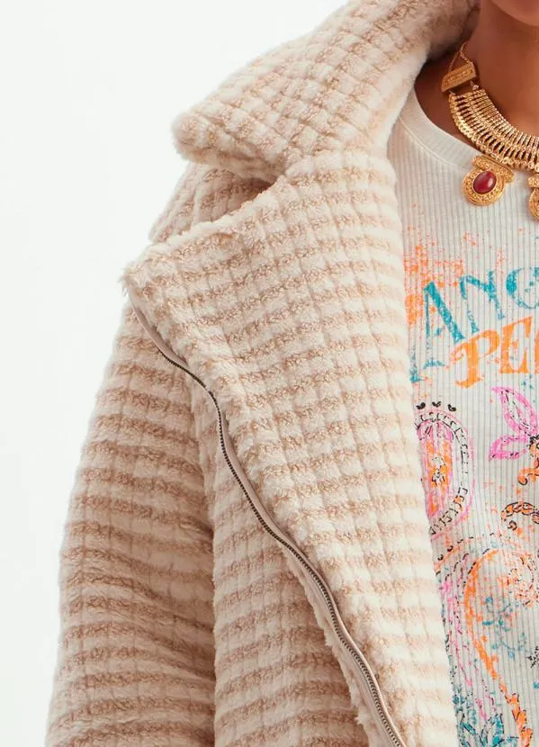 Lança Perfume - Casaco Oversized de Pêlo Sintético Xadrez Bege 5