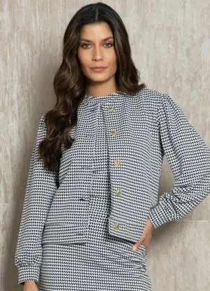 Quintess - Casaco Pied de Poule com Mangas Bufantes - QUINTESS