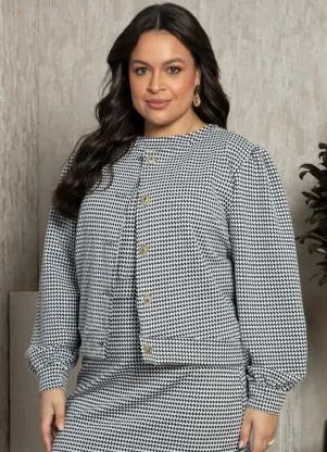 Quintess - Casaco Pied de Poule com Mangas Bufantes - QUINTESS