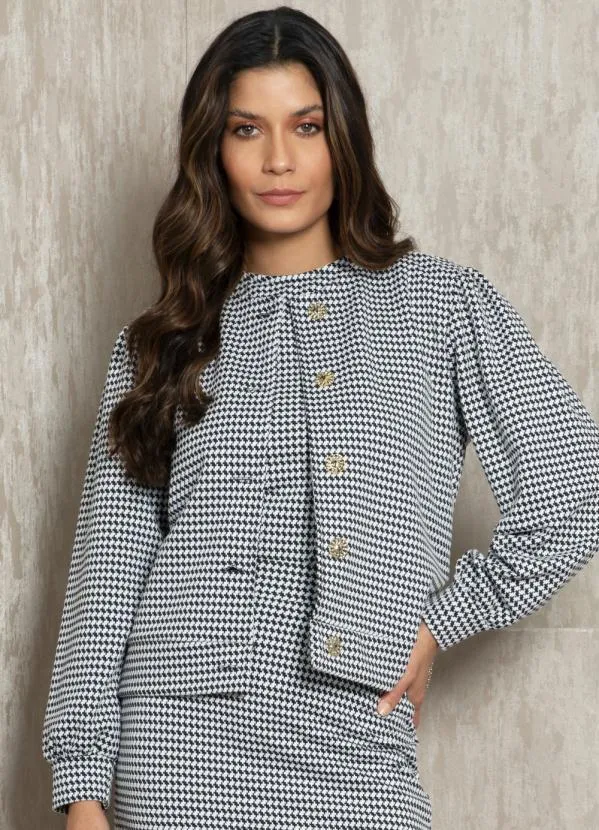 Quintess - Casaco Pied de Poule com Mangas Bufantes