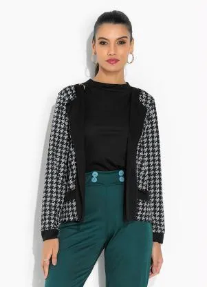 Moda Pop - Casaco Pied de Poule Mangas Longas e Gola - MODA POP