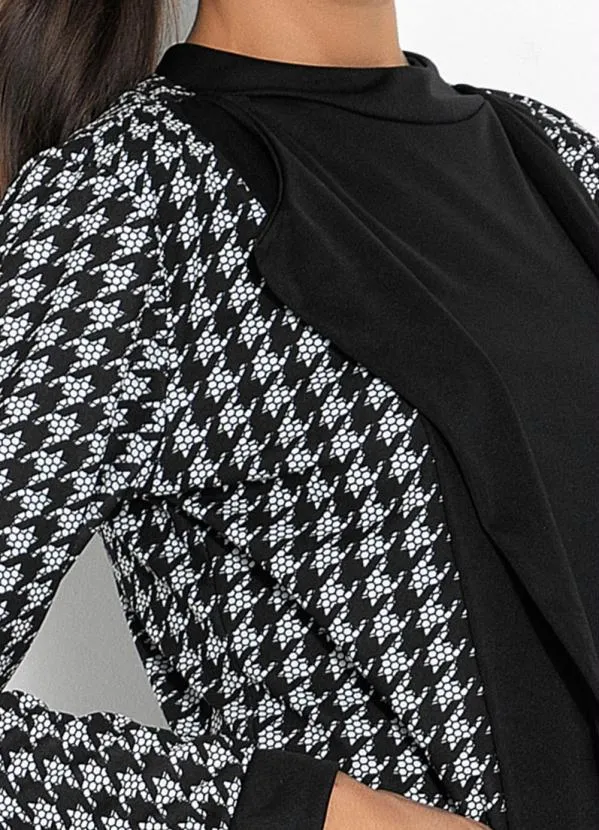 Moda Pop - Casaco Pied de Poule Mangas Longas e Gola 3