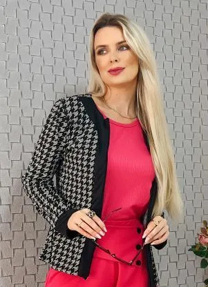 Moda Pop - Casaco Pied Poule com Zíper - MODA POP