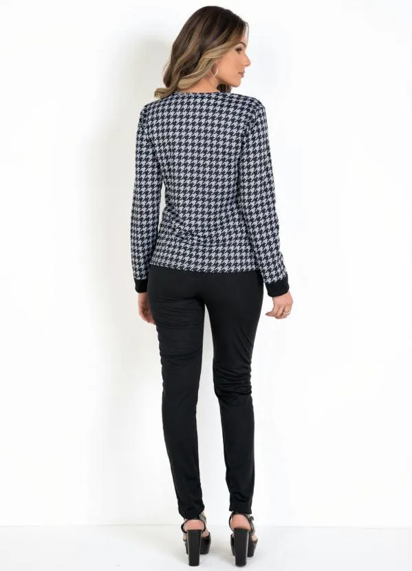 Moda Pop - Casaco Pied Poule com Zíper 7