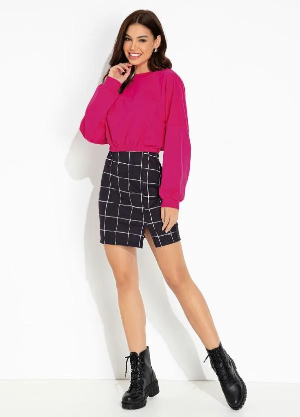 Moda Pop - Casaco Pink com Ombro Deslocado e Mangas Longas 3