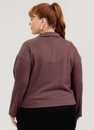 Cativa - Casaco Plus Size em Tecido Marrom Escuro - CATIVA