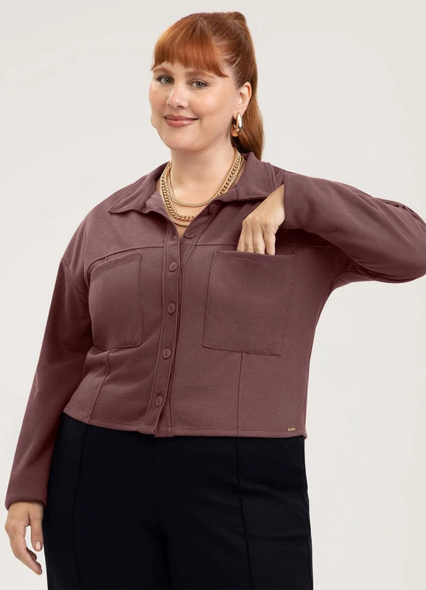Cativa - Casaco Plus Size em Tecido Marrom Escuro