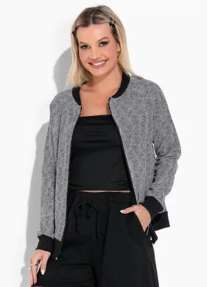 Moda Pop - Casaco Poá Preto com Fechamento em Ziper - MODA POP