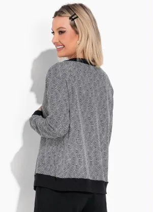 Moda Pop - Casaco Poá Preto com Fechamento em Ziper - MODA POP