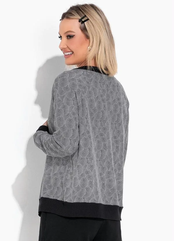 Moda Pop - Casaco Poá Preto com Fechamento em Ziper 2