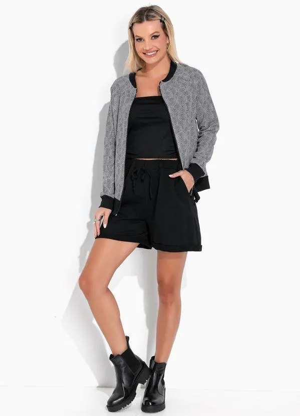 Moda Pop - Casaco Poá Preto com Fechamento em Ziper 3