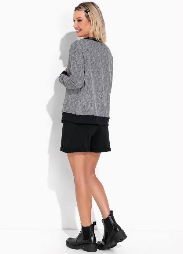 Moda Pop - Casaco Poá Preto com Fechamento em Ziper 4