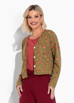 Moda Pop - Casaco Poá Verde com Mangas Longas - MODA POP