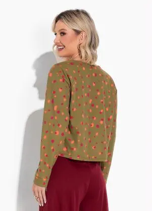 Moda Pop - Casaco Poá Verde com Mangas Longas - MODA POP